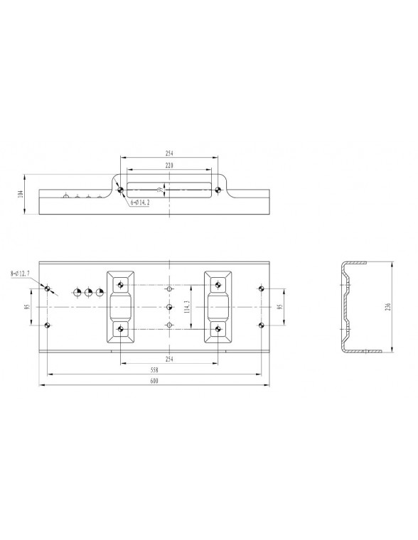 Platine de montage Treuil long 600 entraxes fixations 254