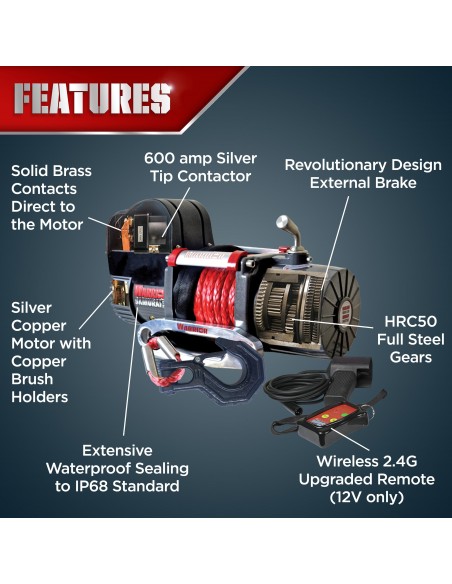 Treuil Electrique Warrior Samurai V2 4309kg 12v corde Synthetique 14m Treuil Electrique Warrior Samurai V2 4309kg 12v corde Synthetique 14m