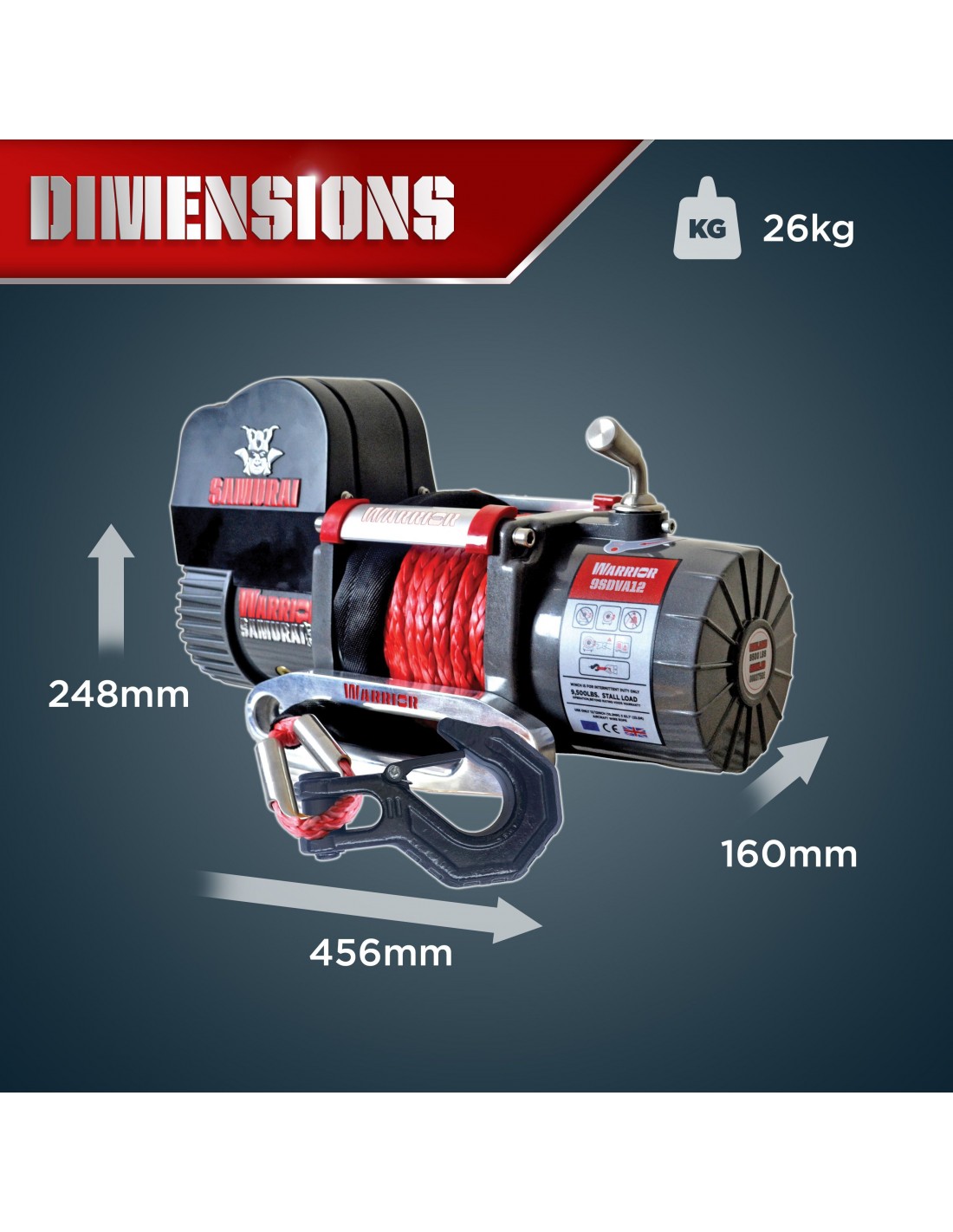 Treuil électrique Tiger Shark 9500 - 4309kg - 12V - câble synthétique -  Superwinch