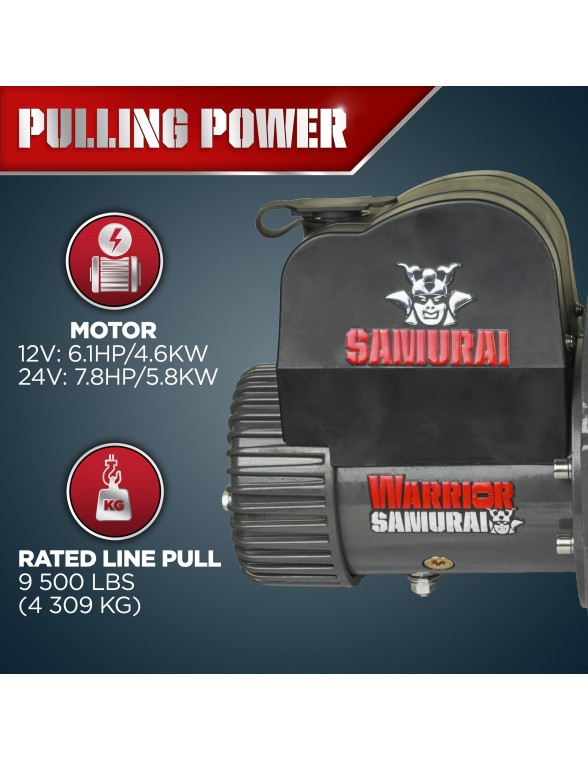 Treuil Electrique Warrior Samurai V2 4309kg 12v corde Synthetique 14m
