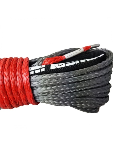 Corde synthétique grise pour treuil diam. 12mm x 28m avec crochet