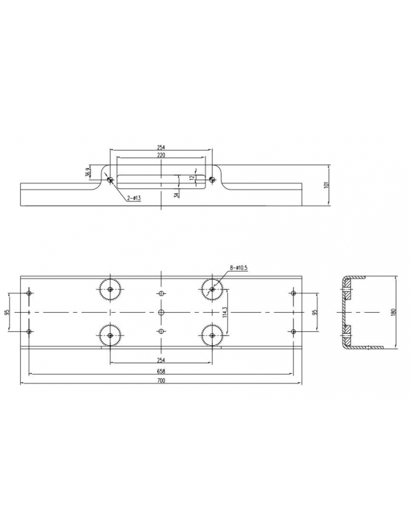 Platine de montage Treuil long 700 entraxes fixations 254