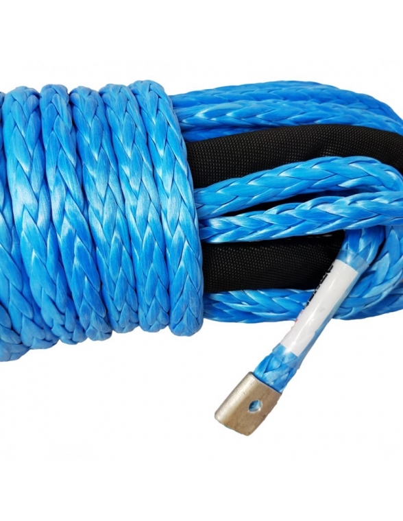 Corde synthétique diam. 10mm x 28m bleu avec crochet