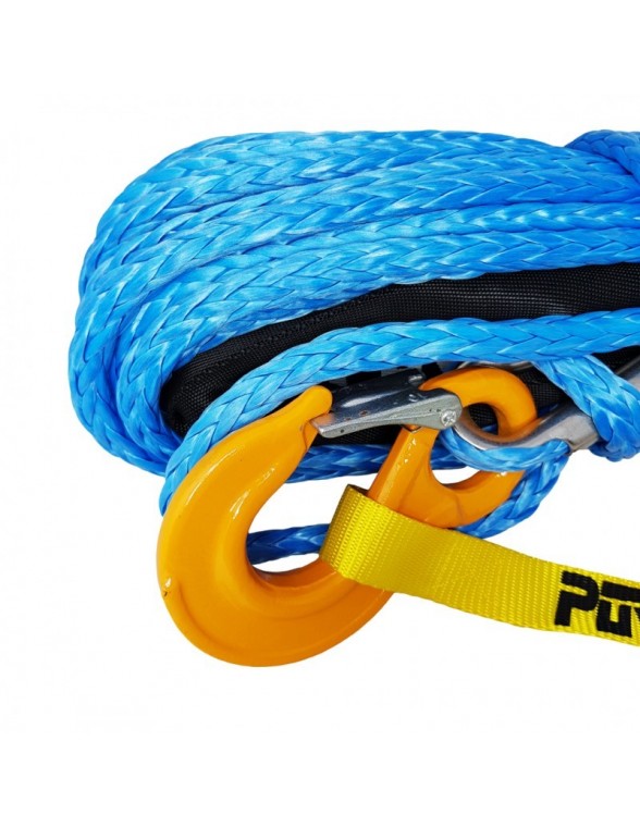 Corde synthétique bleu pour treuil diam. 6mm x 15m + crochet