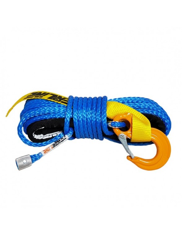 Corde synthétique bleu pour treuil diam. 6mm x 15m + crochet