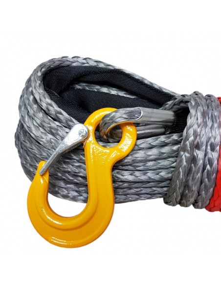 Corde synthétique grise pour treuil diam. 12mm x 28m avec crochet