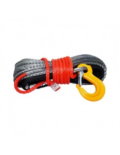 Corde synthétique grise pour treuil diam. 6mm x 15m + crochet